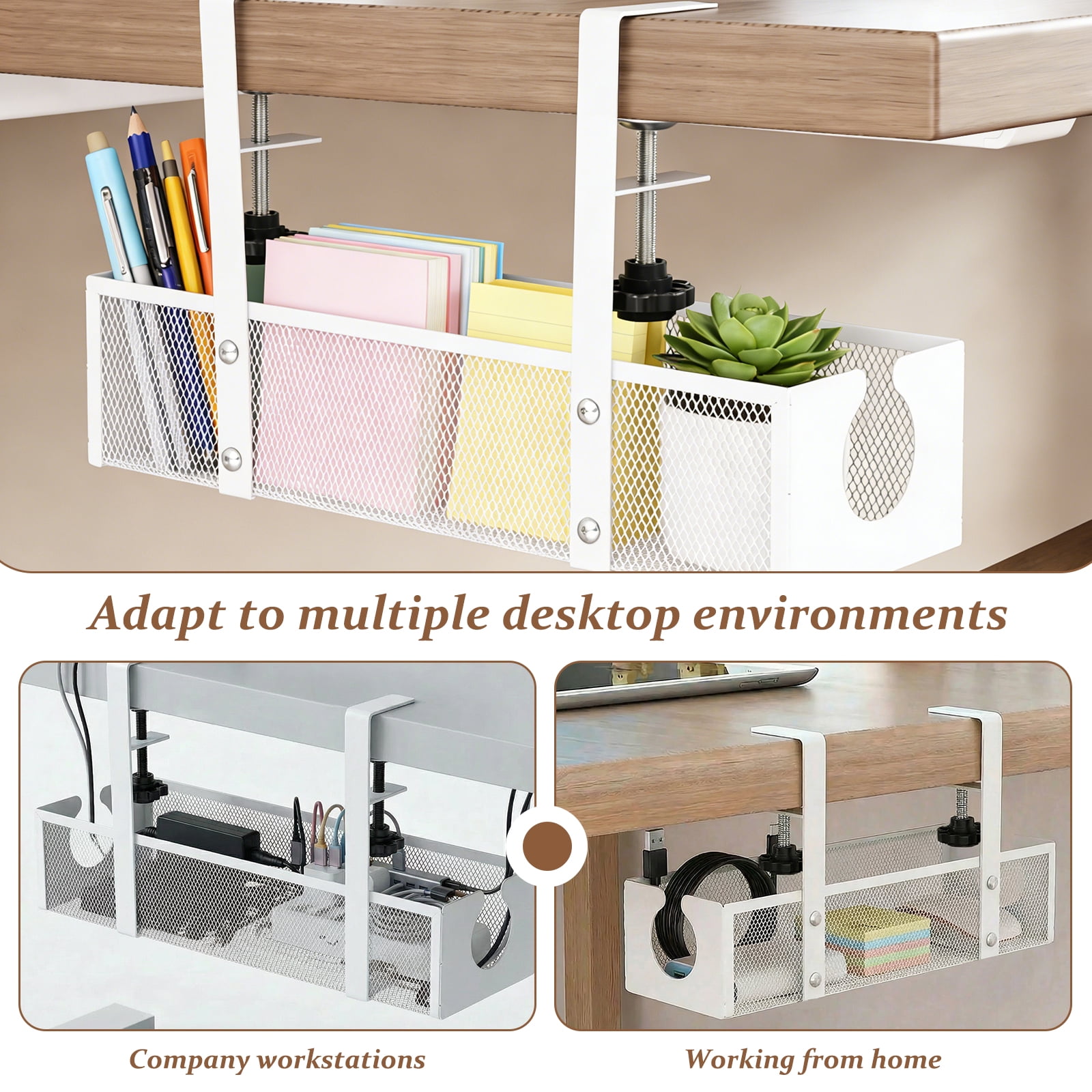 Austok Under Desk Cable Management 13.39" Cable Management Box for Table Thickness up to 1.97" Wire Cord Organizer with Clamp No Drill