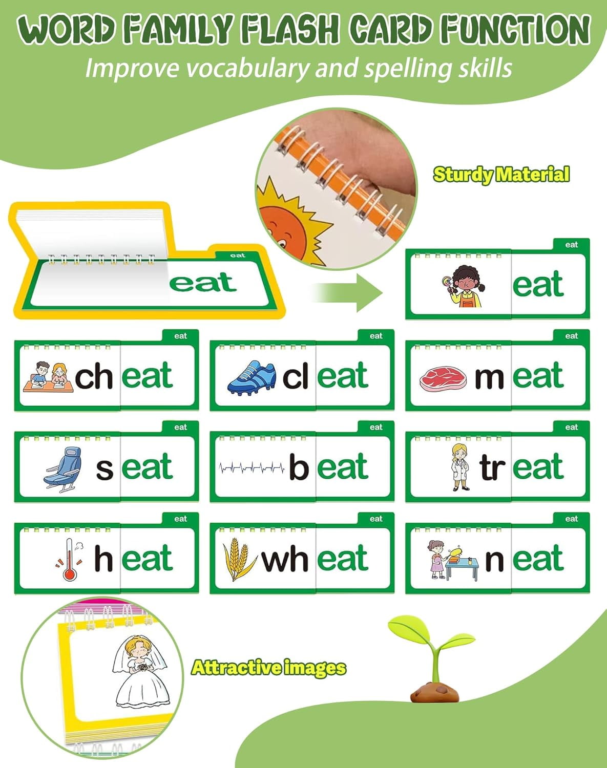 30 Read and Rhyme Flip Books, Word Family Build Book with Phonics & Sight Words Flash Cards, Interactive Reading Games for Kindergarten Classroom