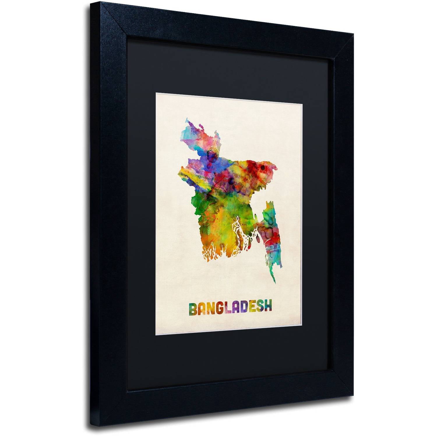 Trademark Fine Art 'Bangladesh Watercolor Map' Canvas Art by Michael Tompsett, Black Matte, Black Frame