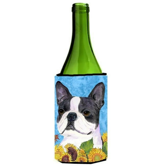 Boston Terrier In Summer Flowers Wine bottle sleeve Hugger - 24 oz.