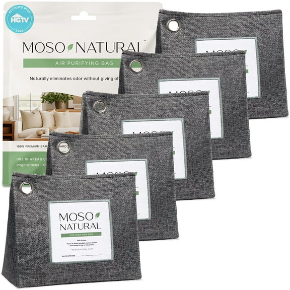 Moso Natural Air Purifying Bag, 600g Bamboo Charcoal Odor Absorber, Large Room Deodorizer for Pet & Home, 5 Pack