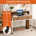 thumbnail image 3 of Extendable Computer Desk with 2 Drawers, Home Office Desk with Pull Out Secondary Desk for Study,Working,Writing，Natural, 3 of 10