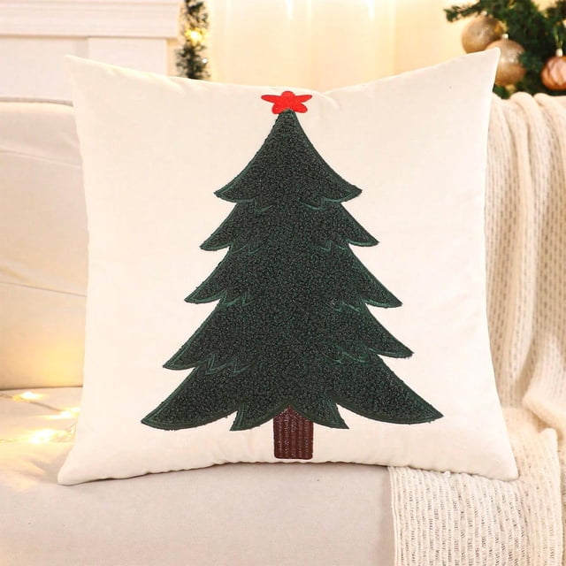 xihome Funda de cojn cilndrica con bordado de terciopelo para rbol de Navidad, ideal para sof o sala de estar.