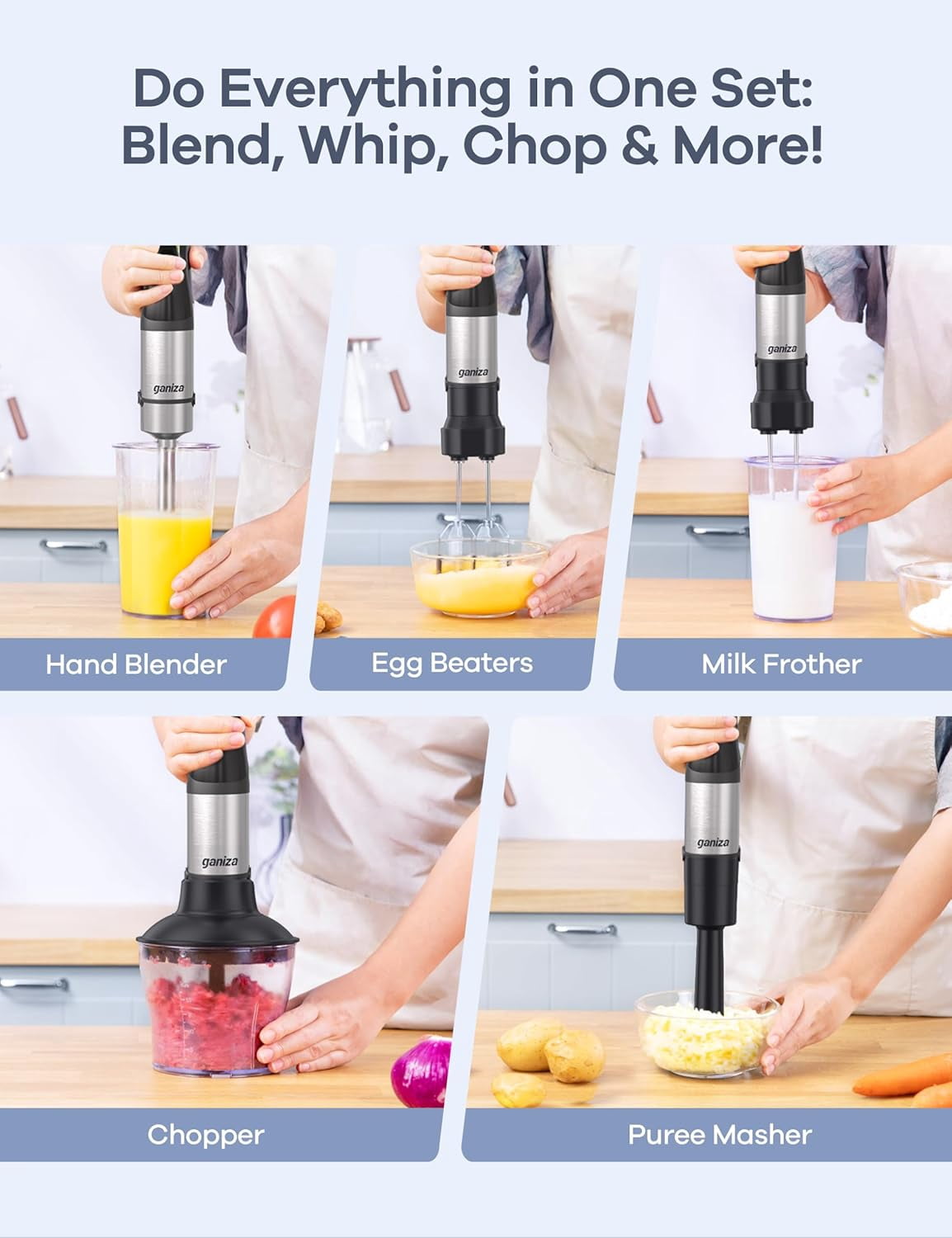 Immersion Blender 1200W Heavy Duty Hand Mixer with  Display Variable Speed 9-in-1 Electric Handheld for Soup Puree Smoothies
