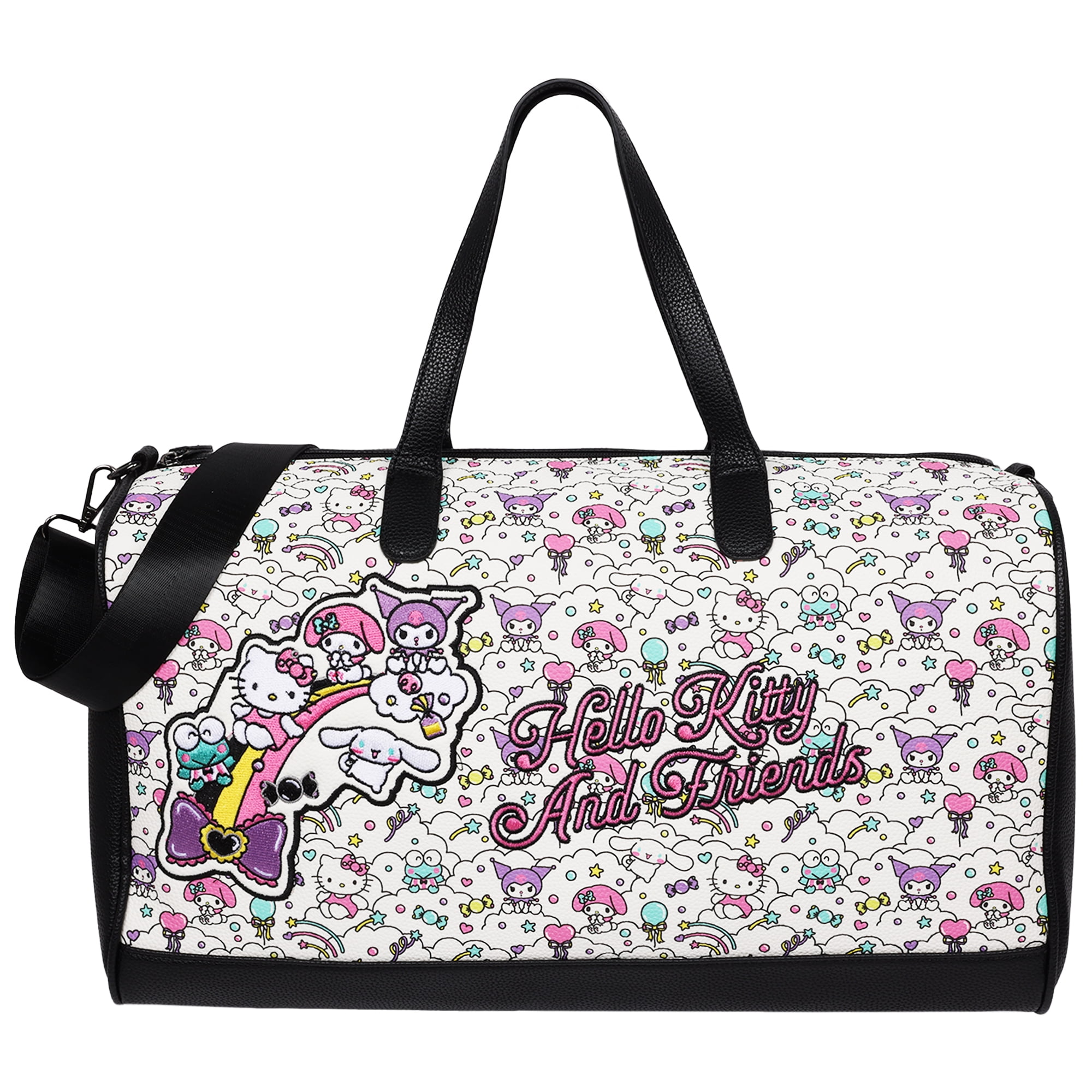 Sanrio Hello Kitty Weekender Duffel Bag, Cute Travel Tote for Women, Black