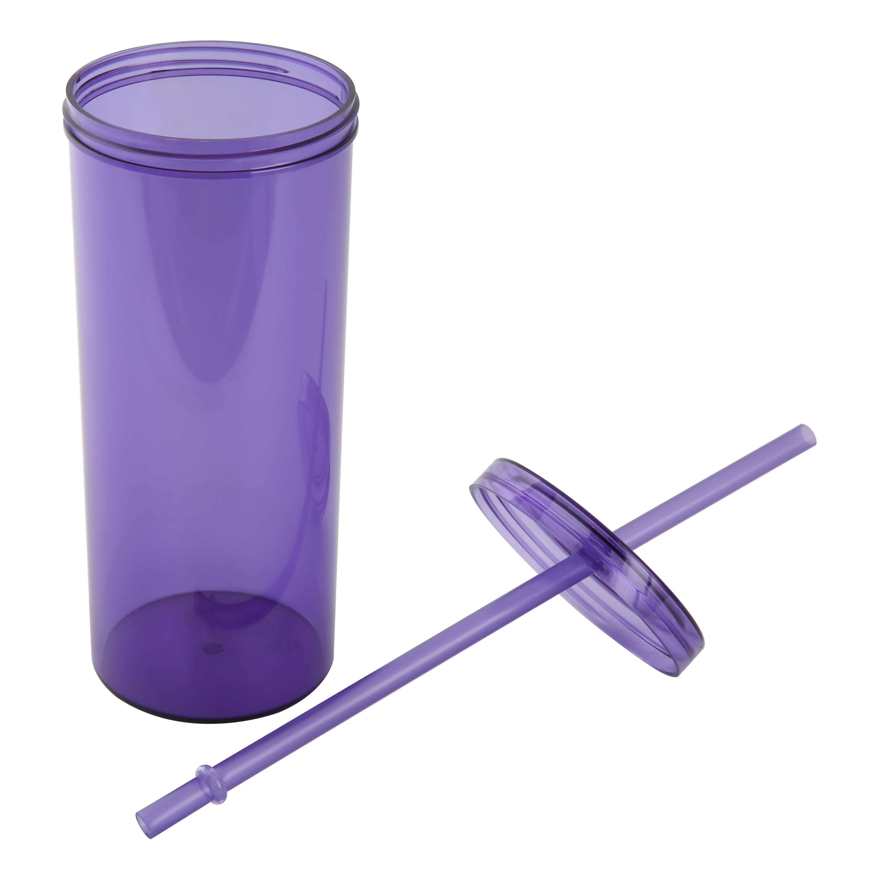 Mainstays 20oz Plastic Purple Tumbler with Screw Top Lid and Straw