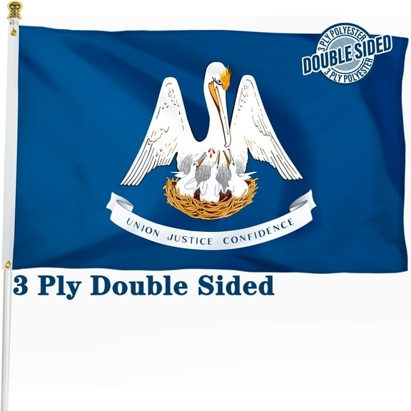 Louisiana State Flag 3x5 ft, Heavy Duty 3 Ply Durable Polyester, LA Flag with Vibrant Print/4 Rows Hemming/Brass Grommets
