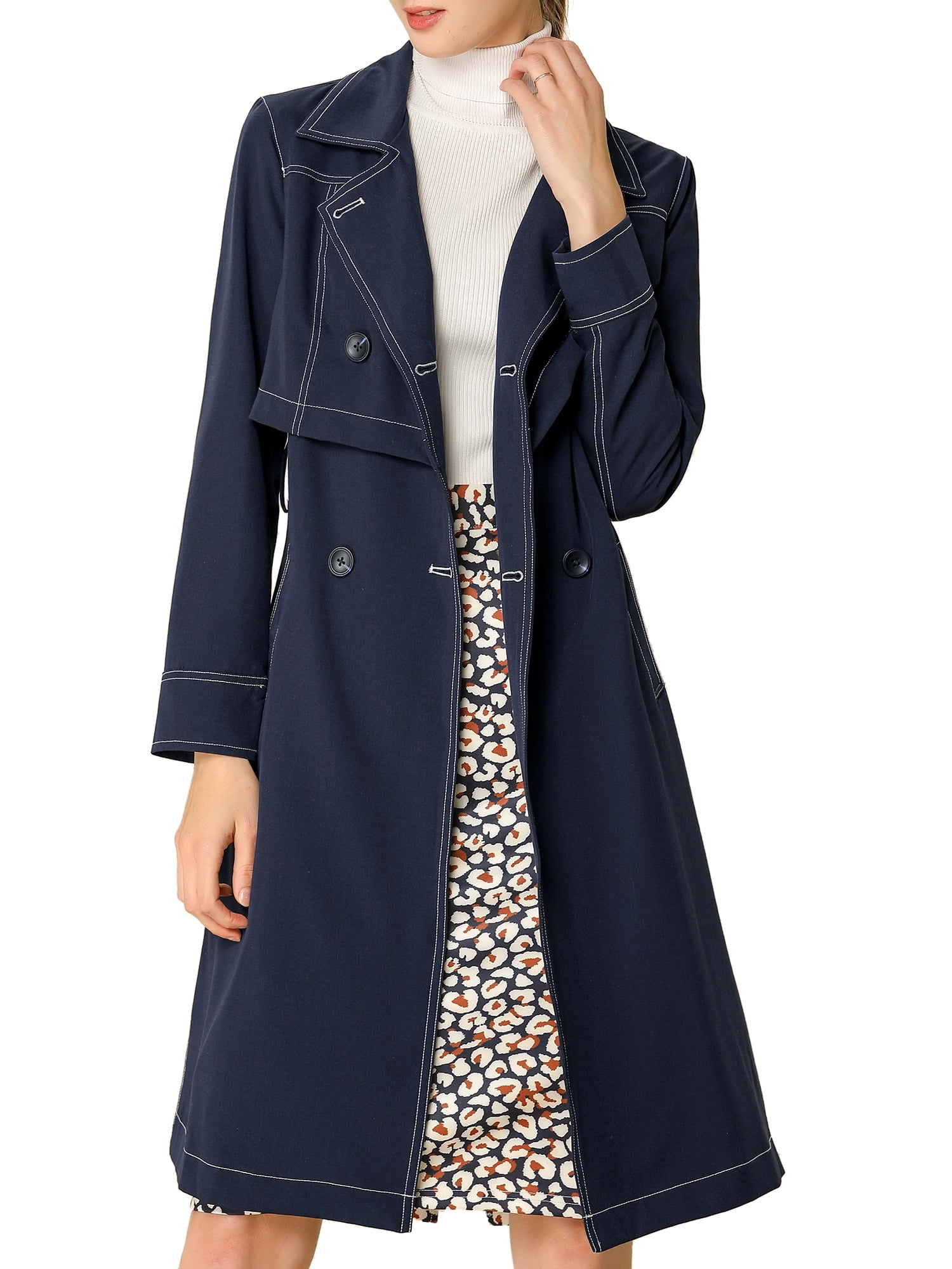 Unique Bargains Women's Open Front Trench Coat Double Breasted