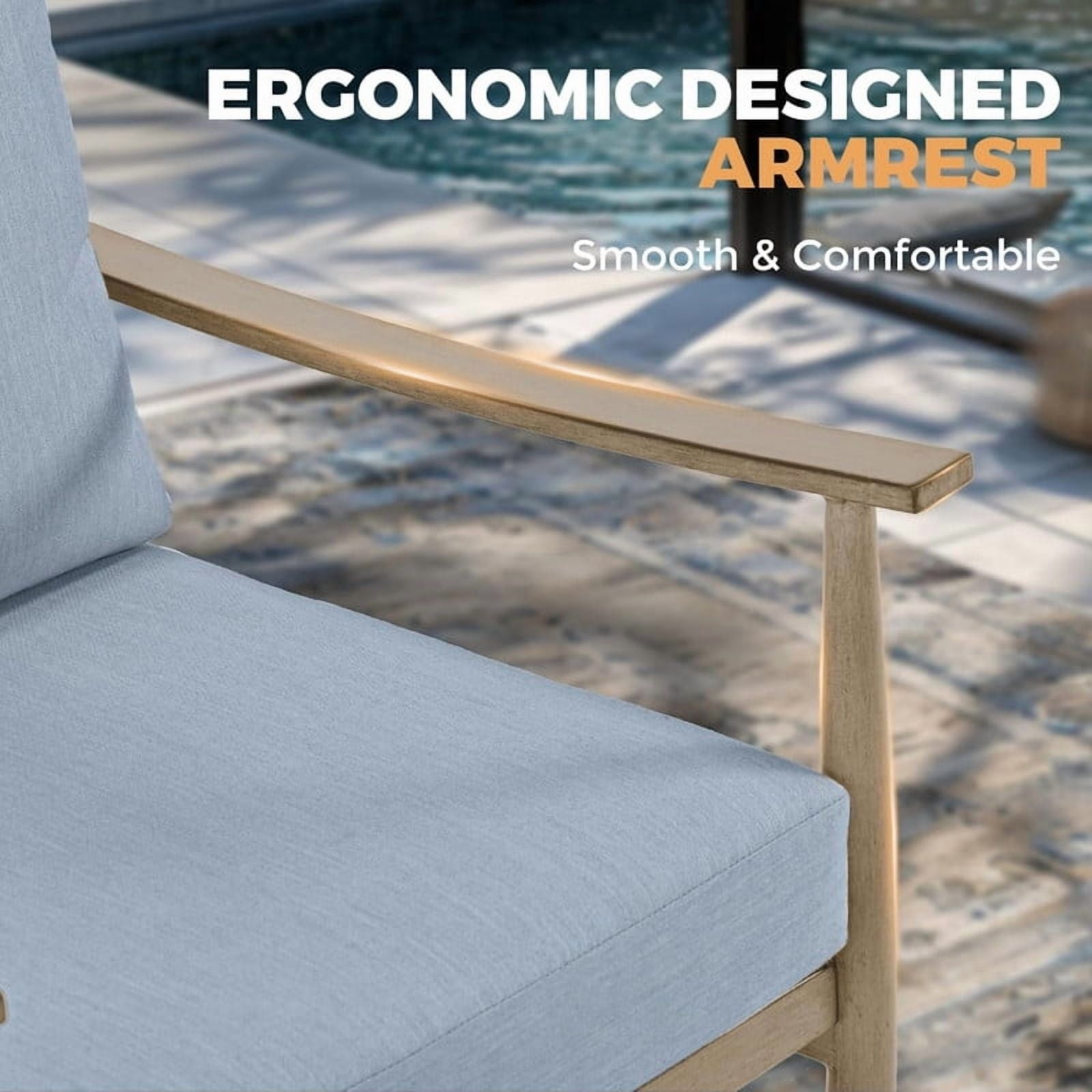 4Pcs Outdoor All-Weather Conversation Sets with Sofas & Coffee Table, Patio Aluminum Sectional Chat Sets, Blue