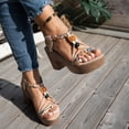 thumbnail image 4 of Rokment Womens Platform Slingback Dress Sandals 2026 Beach Summer Boho Braided Gemstones Chunky Block High Heel Linen Sandals Yellow Size 8.5, 4 of 7