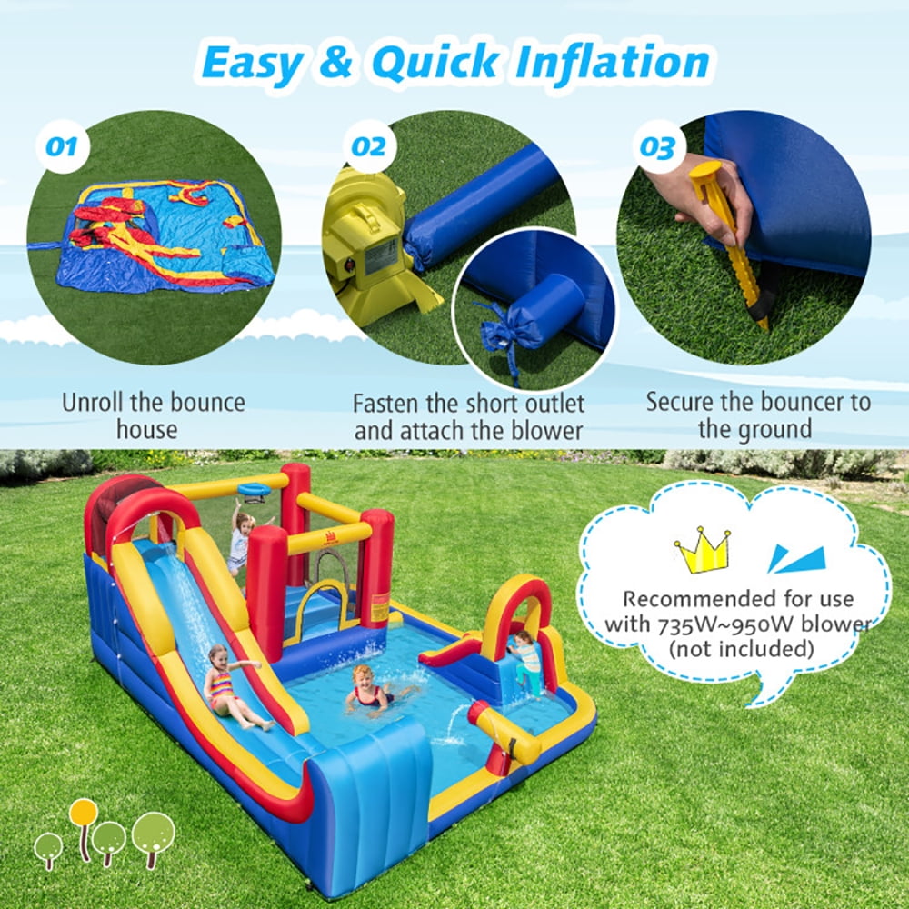 Aimee Lii 7 in 1 Outdoor Inflatable Bounce House with Water Slides and Splash Pools without Blower, Kids Bounce House for 3-10