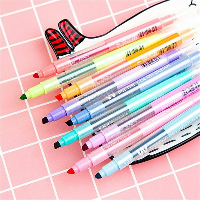CMHX Double Sided Highlighter Ballpoint Pen Journal Planner Point Markers,Chisel Tip,Fine Tip,Two-Tipped for annotation,Bullet Writing,Note Taking