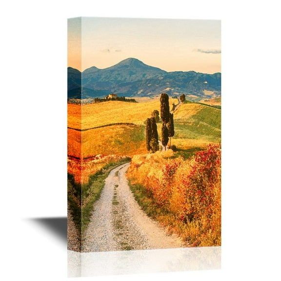 wall26 - Landscape Canvas Wall Art - Natural White Road in Tuscany, Italy - Gallery Wrap Modern Home Art | Ready to Hang - 32x48 inches
