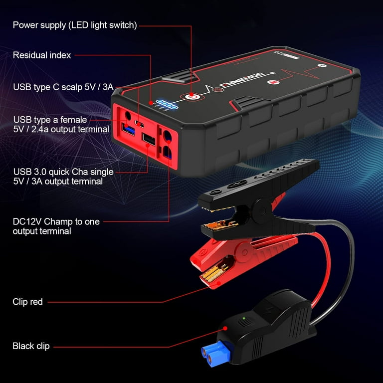 FNNEMGE Car Jump Starter, 6000A Peak 12V Jump Starter Battery