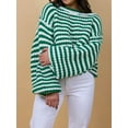 thumbnail image 4 of Women'S Vintage Striped Sweater Crew Neck Long Sleeve Cropped Color Block Casual Loose Knit Pullover Top Green XL, 4 of 9