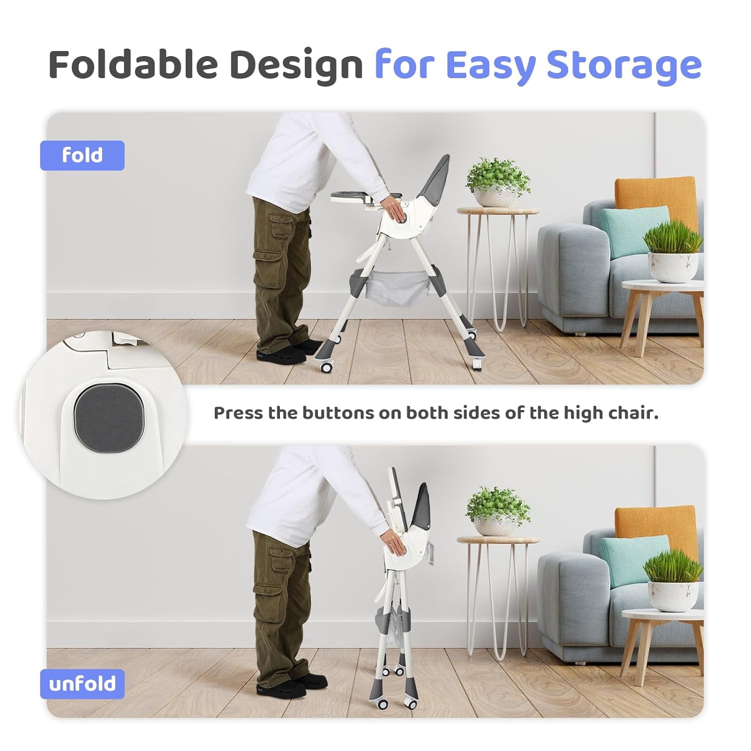 Cochildor 6 in 1 Foldable Baby High Chair, Convertible High Chair, Infant Highchair, Toddlers Booster & Convenient for Travel, Gray