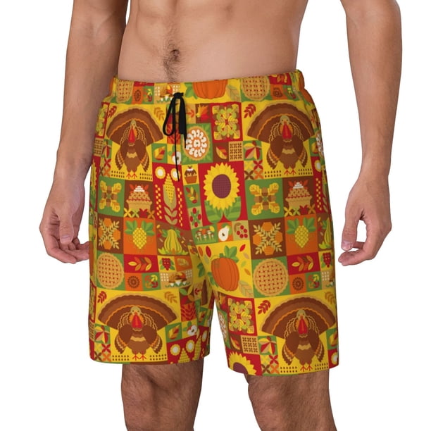 Balery Thanksgiving Day Bañador para hombre, shorts de playa de secado rápido con entrepierna y forro de compresión-X-Large