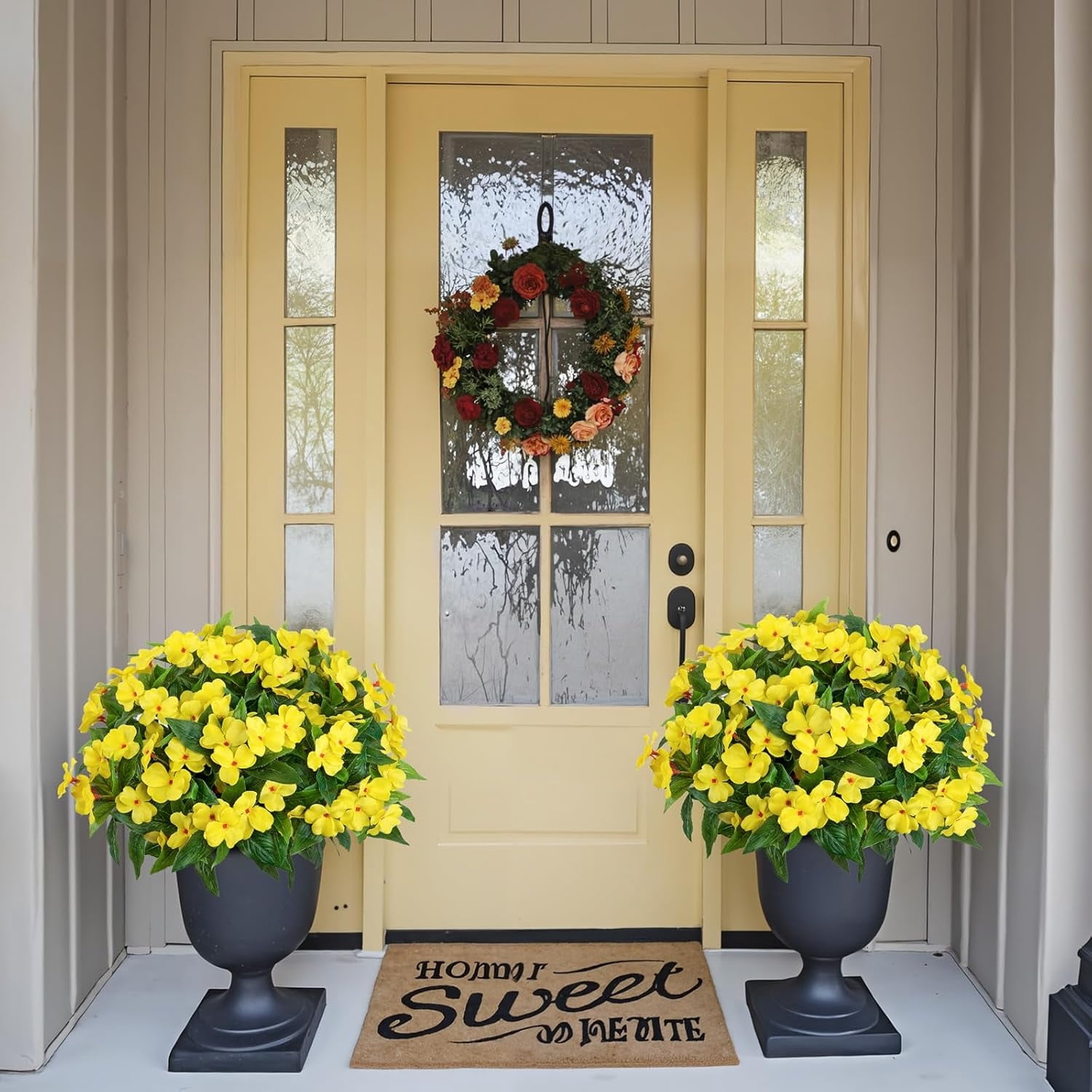 Topboutique Artificial Flower Impatiens 4 Pcs 7 Branches Silk Balsam Bouquet Flowers Fake Flowers Greenery for Balcony Garden Bonsai Decoration (Yellow)