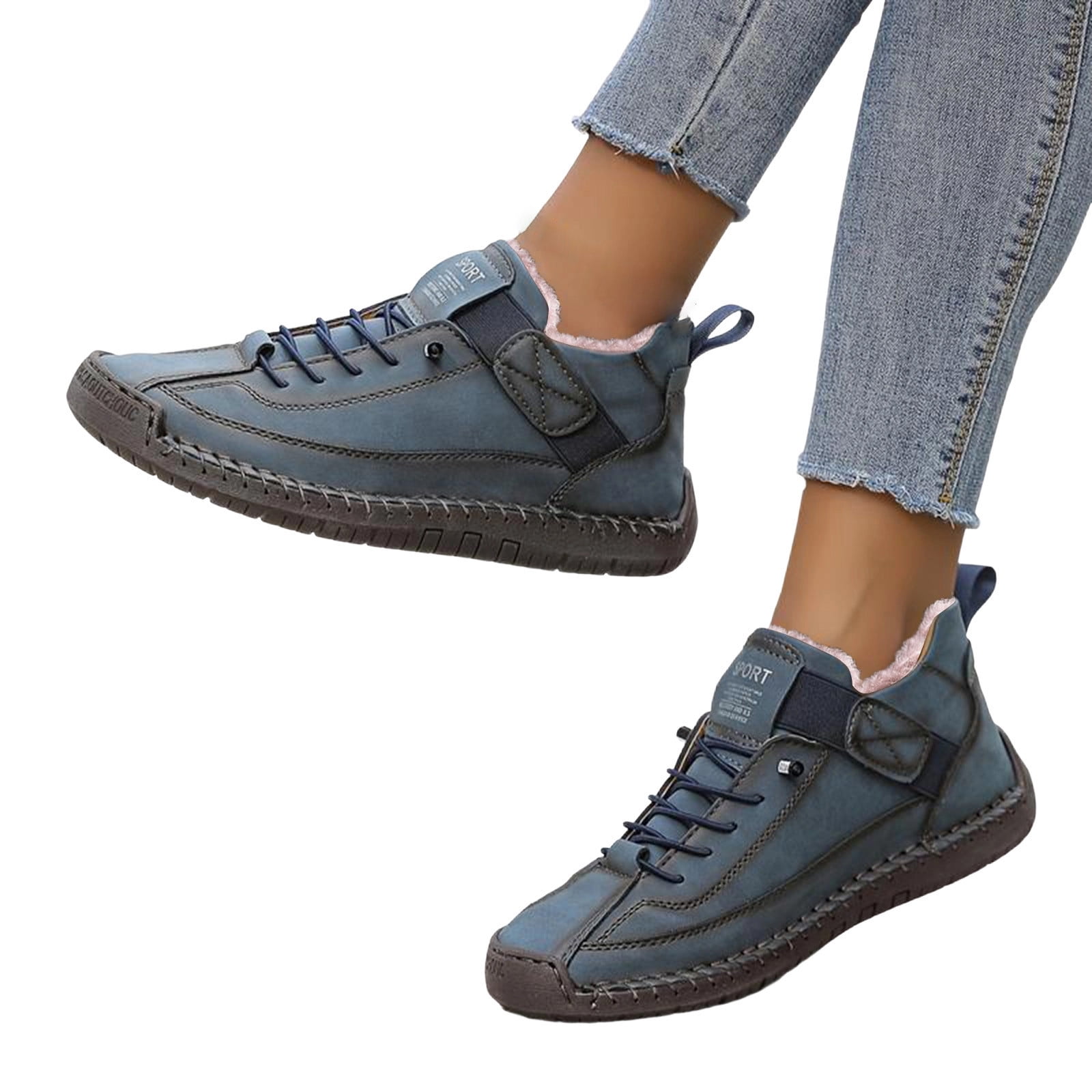 KANG Trainers Elira Comfortable Supportive Trainers Ergonomic Orthopaedic Shoes With Adjustable Elastic Band Slip On For Hiking Camping Driving White Blue 40