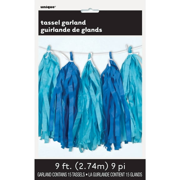 Royal Blue & Light Blue Tissue Paper Tassel Garland, 9ft