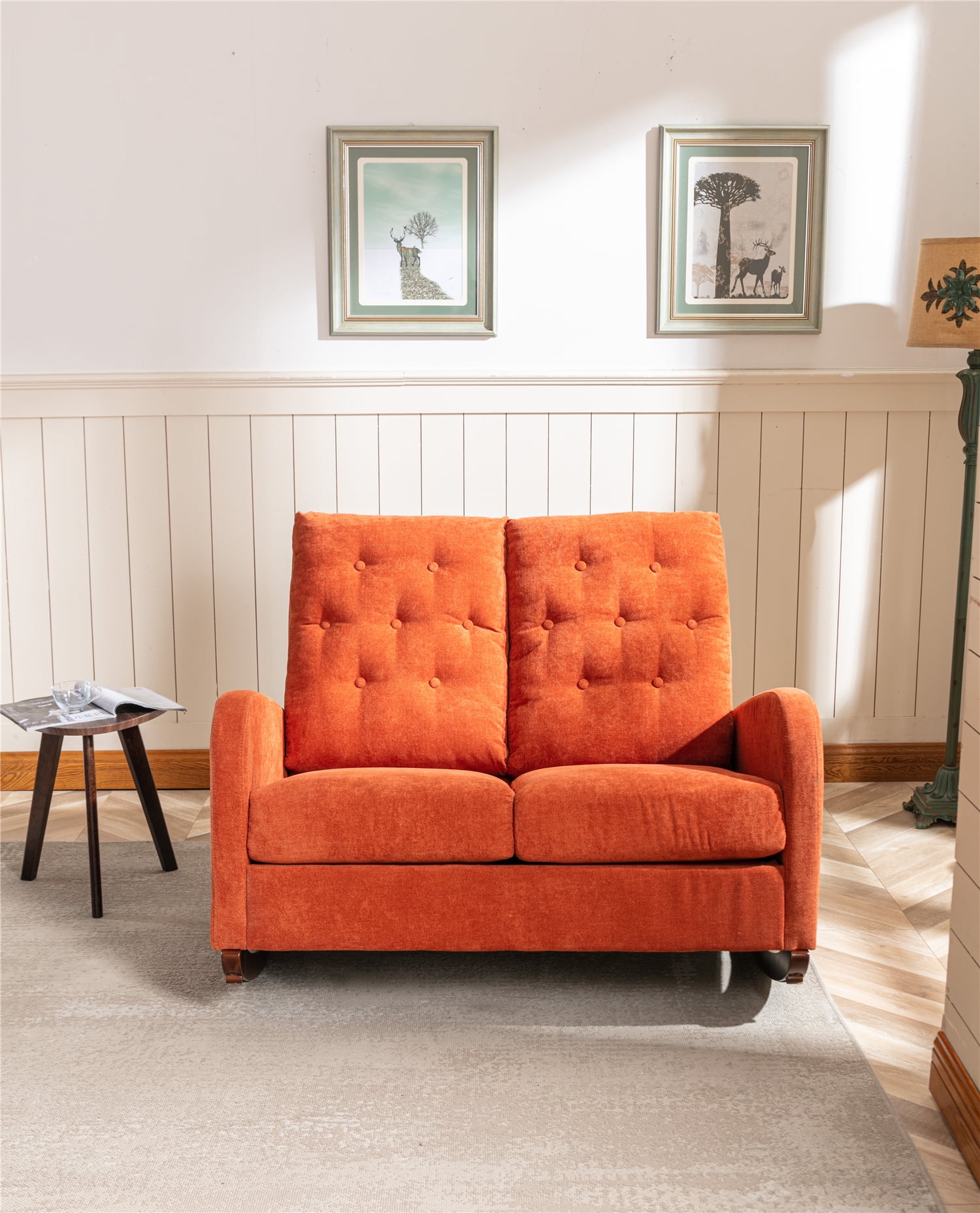 Upholstered Rocking Sofa Chair, Nursery Glider Rocker Loveseat Sofa for