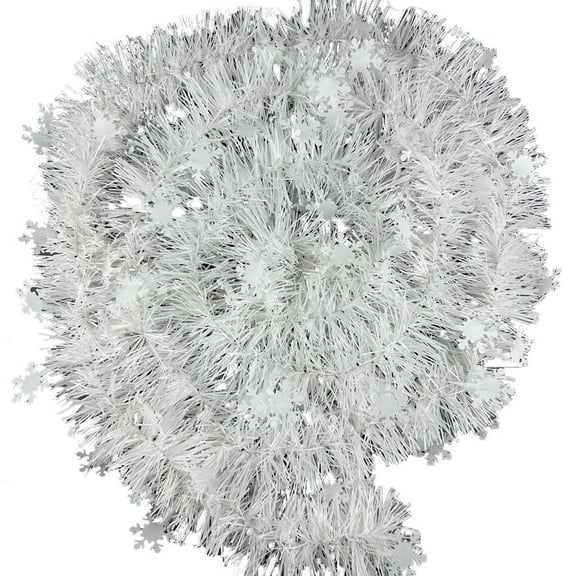6.56ft Christmas Snowflake Tinsel Garland Decoration Garland White Plastic Snow Strips Ornament for Xmas Tree Staircase Wall Fireplace Decor