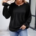 thumbnail image 4 of ShomPort Women's Casual Puff Long Sleeve T-Shirts Trendy V-Neck Loose Dressy Tunic Tops for Leggings, 4 of 7