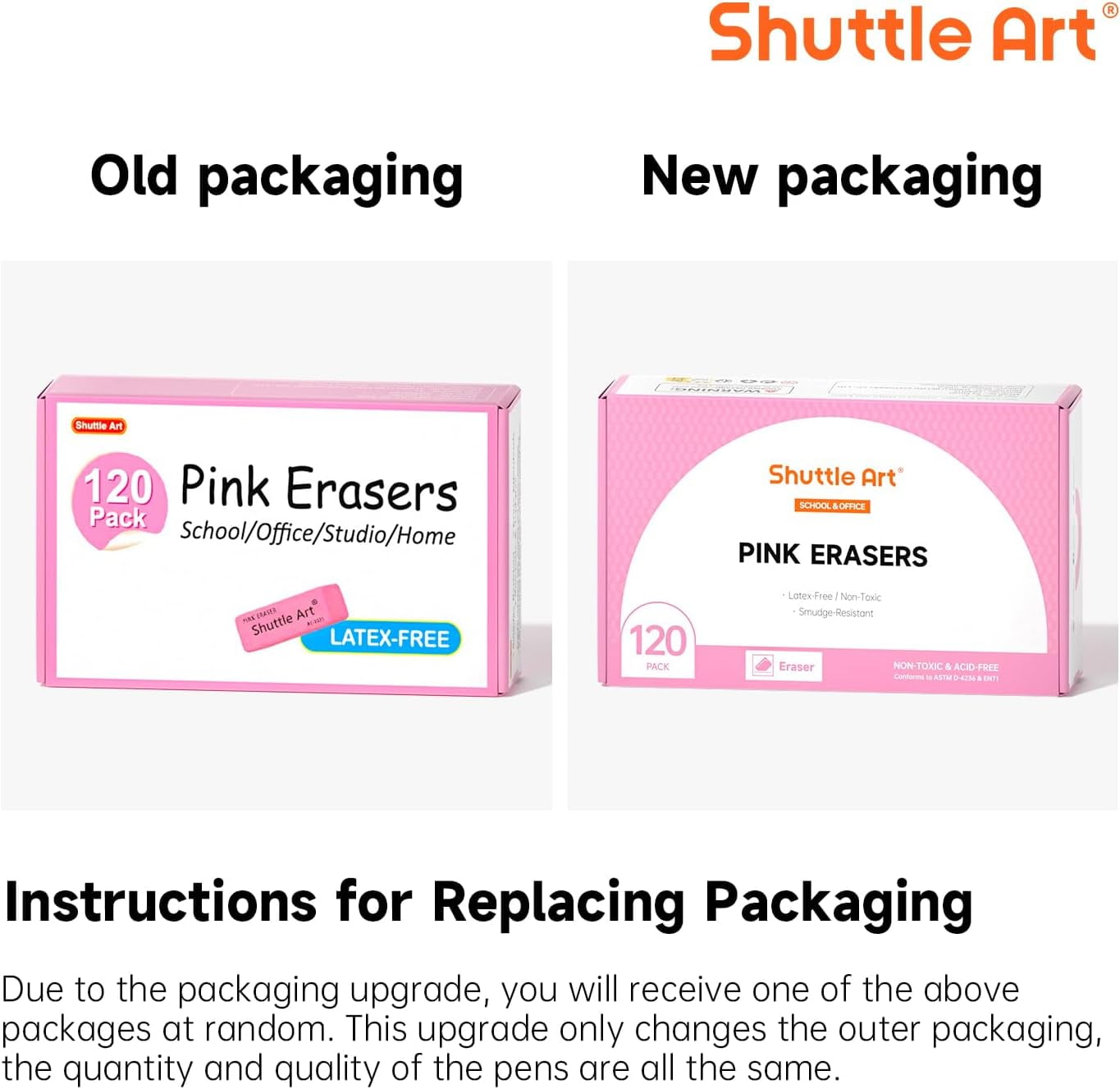 Pink Erasers, Shuttle Art 120 Pack Pink Erasers Bulk for Office, Latex-Free Soft Erasers as Office Supplies