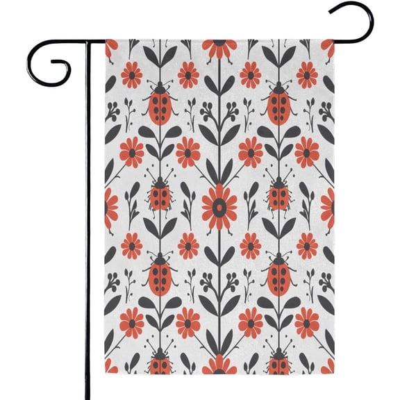 Ladybugs Flower Garden Flag 12x18 Inch Double Sided Welcome Yard Flag for Seasonal Holiday Porch Patio Lawn Farmhouse Outdoor Decoration
