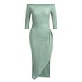 thumbnail image 3 of BOOMILK Cocktail Dresses for Women Off Shoulder Elegant Sparkly Sequin Slit Long Sleeve Midi Formal Party Dress Green, 3 of 5