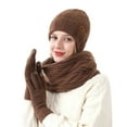 thumbnail image 2 of Women's Winter Hat Gloves Scarf Set Soft Wool Beanie Hat Cable Knit Scarf Gloves 3Pcs Gift Coffee, 2 of 3