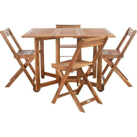 Outdoor Dining Set Table and 4 Chairs - Acacia Wood Patio Furniture - Foldable Design - Grey Finish