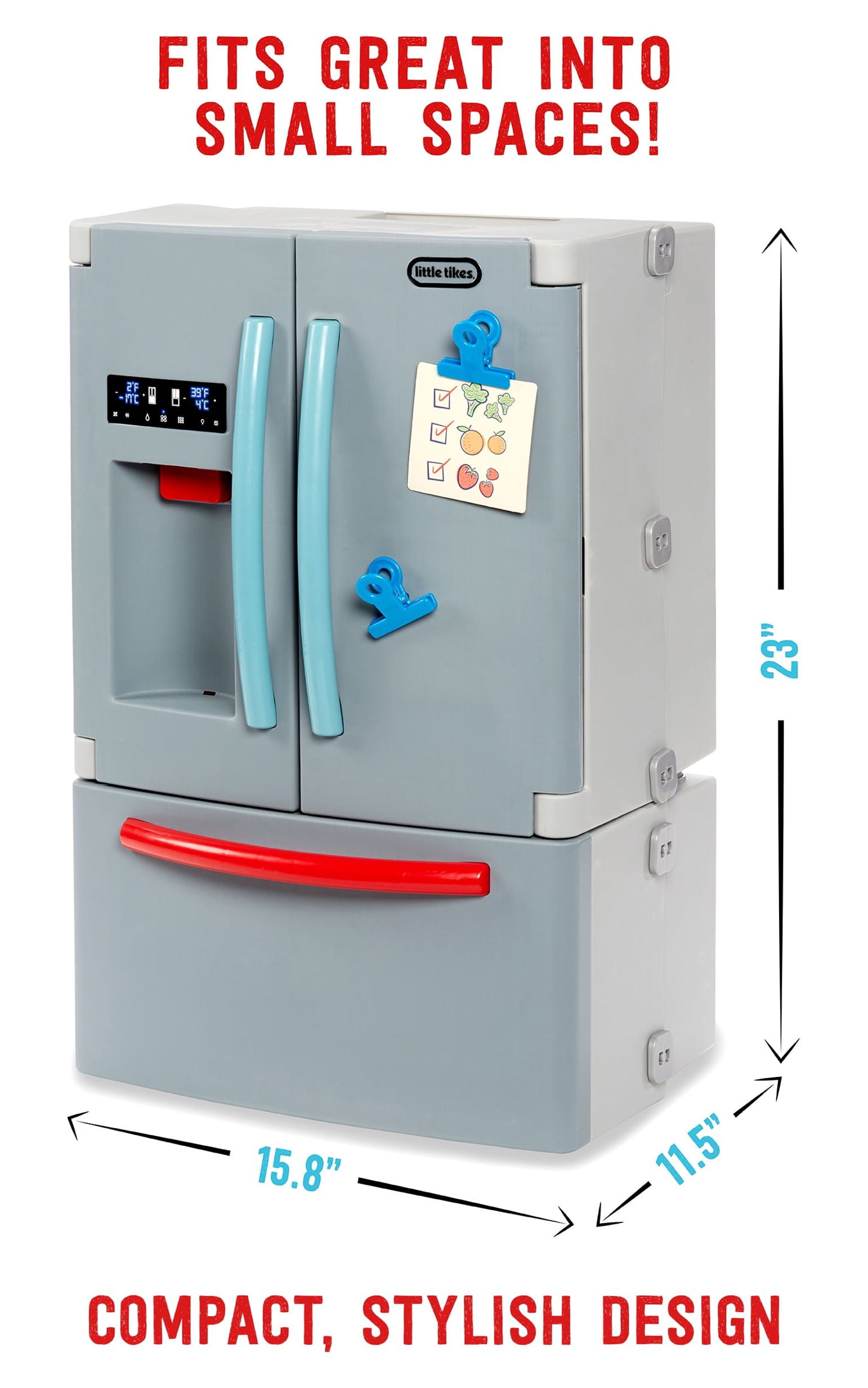 Little Tikes First Fridge Refrigerator with Ice Dispenser, Pretend Play Appliance with 11 Kitchen Accessories, Kids Ages 2+