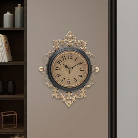 16inch Large Wall Clock, Silent Vintage Decorative Brown Wall Clocks