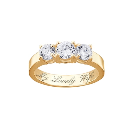 Personalized 14kt Gold over Sterling Silver CZ Trio Promise & Engagement Ring