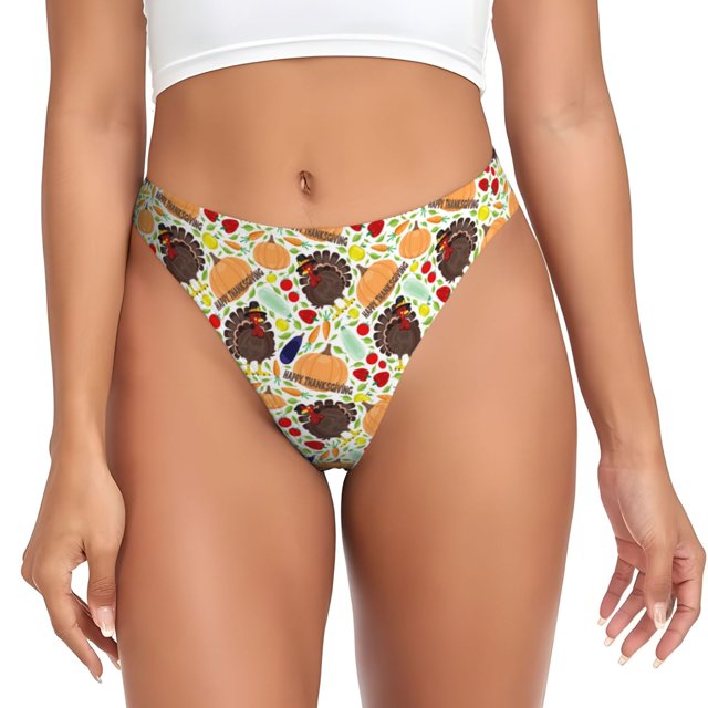 Balery Thanksgiving Tangas de Algodón para Mujer con Estampado – Ropa Interior Sexy, Transpirable, G-string-3X-Large