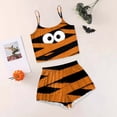 thumbnail image 2 of CAUYDY Women Pumpkin Print Pajama Set - Halloween Tank Top High Waist Shorts Loungewear Cute Sleepwear(Black,XL), 2 of 8