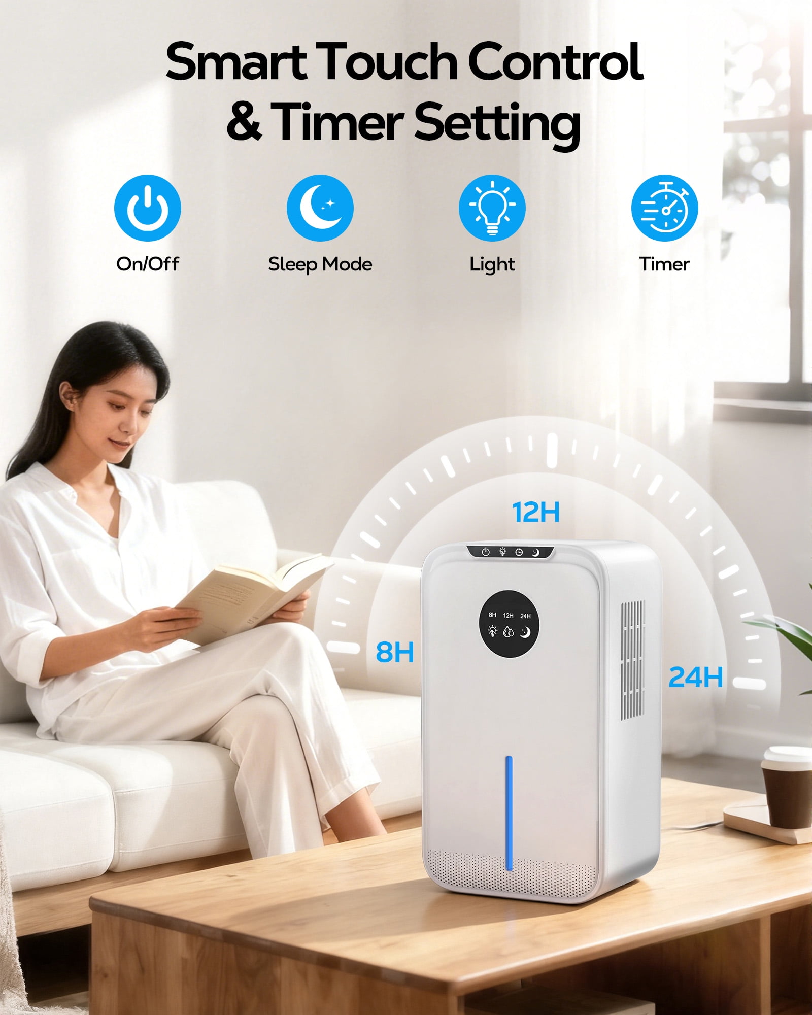 OHHANI Dehumidifier 85 oz Large Capacity, 500 sq.ft. Touch Control, Timer and Auto Shut-Off, Suitable for Bedrooms Basements and Garages