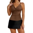 thumbnail image 2 of Mceream Women's Two Piece High Waisted Tankini Bathing Suits Vintage Swim Dress Skirt Brown S, 2 of 7