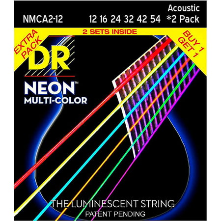 DR Strings Hi-Def NEON Multi-Color Medium Acoustic Guitar Strings (12-54) 2