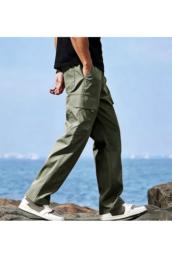 Men Multi Pocket Cargo Pants Relaxed Stretch Expandable Drawstring Waist S-XL