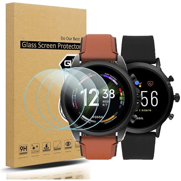 3-Pack For Fossil Gen 5 Carlyle Hr And Fossil Gen 6 Men Women Screen Protector Tempered Glass Fossil Gen 5 / Gen 6 Smartwatch [2.5D 9H Hardness] [Anti-Scratch]