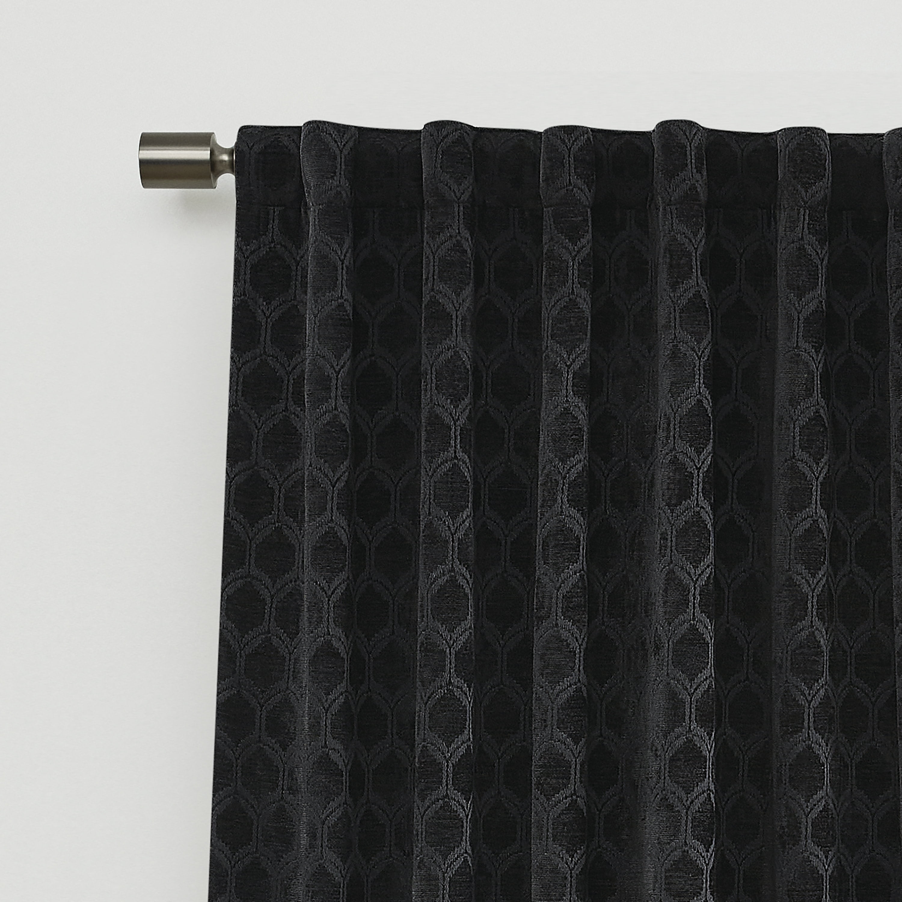 (2 pack) Better Homes & Gardens Jacquard Velvet Blackout Curtain Rod Pocket/Back Tab Indoor Single Panel, Rich Black, 50" W x 84" L, Adult