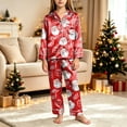 thumbnail image 6 of Gubotare Toddler Girl Christmas Pajamas in Satin with Long Sleeve Button Down and Open Front Holiday Loungewear Set 5T 6T,Watermelon Red, 6 of 7