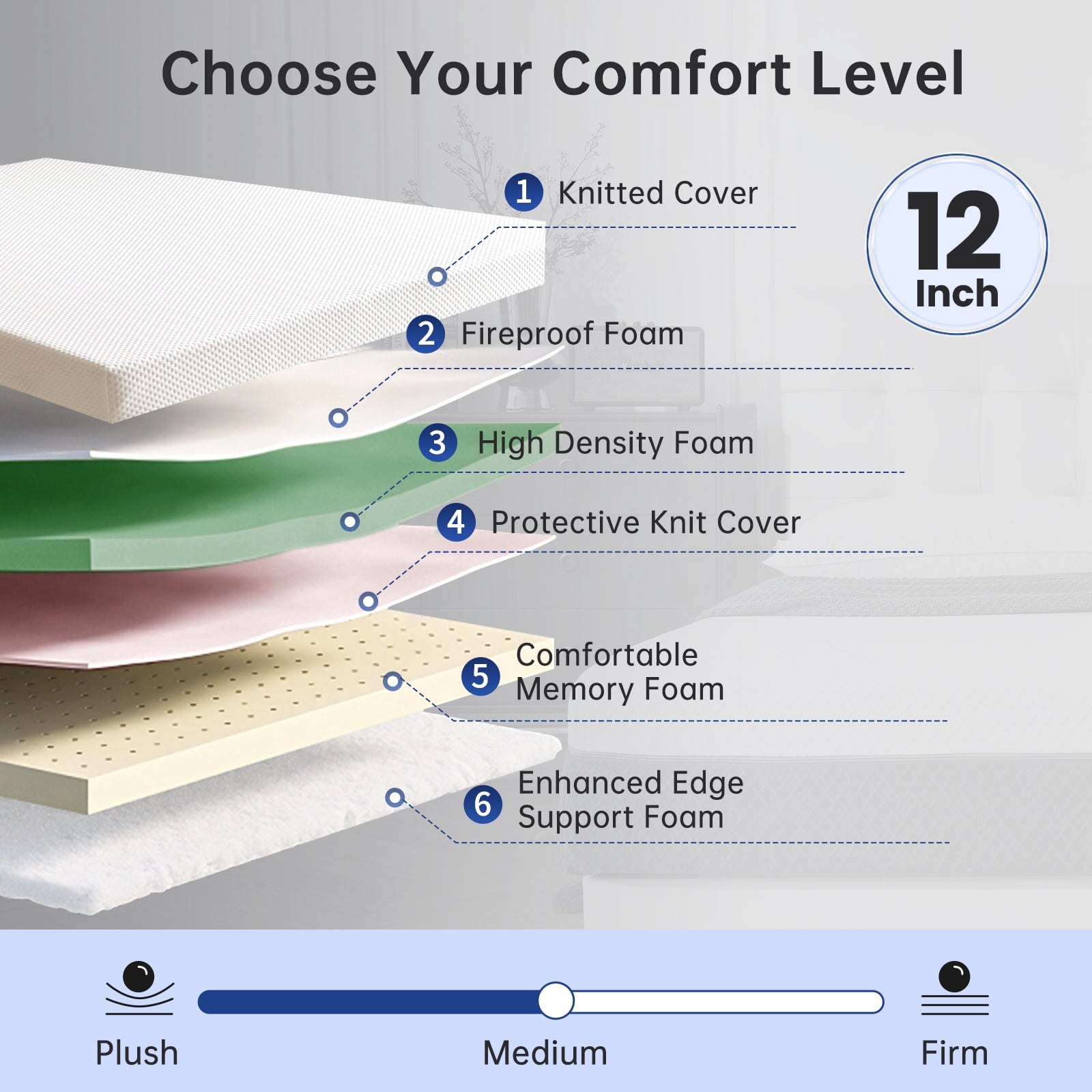 Babyqueen King Size Mattress, 12 Inch Cooling Gel Memory Foam Mattress in a Box, Medium Firm Support, Motion Isolation, Pressure Relief, CertiPUR-US Certified