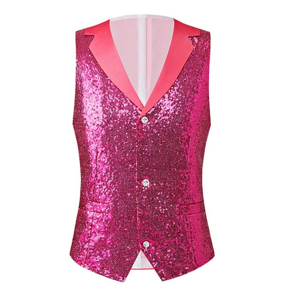 Nmnitkp Sequin Vest for Men's V-Neck Party Nightclub Shiny Sleeveless Suit Metallic Waistcoat