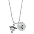 thumbnail image 1 of Delight Jewelry Silvertone Caduceus - MA Silvertone Script Initial Disc - V - Charm Necklace, 20"+3", 1 of 4