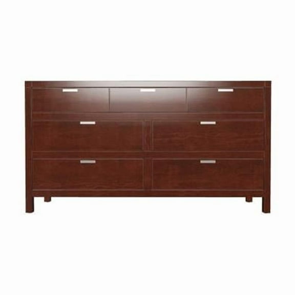 63 in. Solid Wood Seven Drawer Double Dresser, Brown