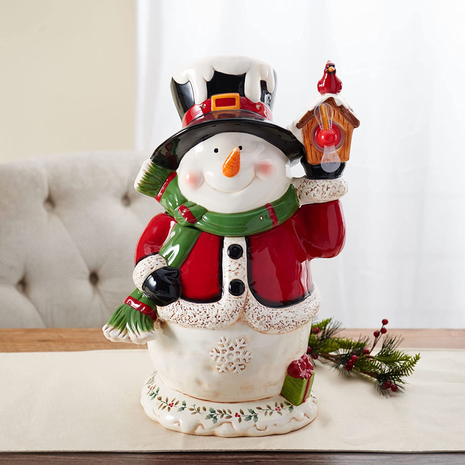 Pfaltzgraff Winterberry 19-inch Snowman with LED Light Cookie Jar