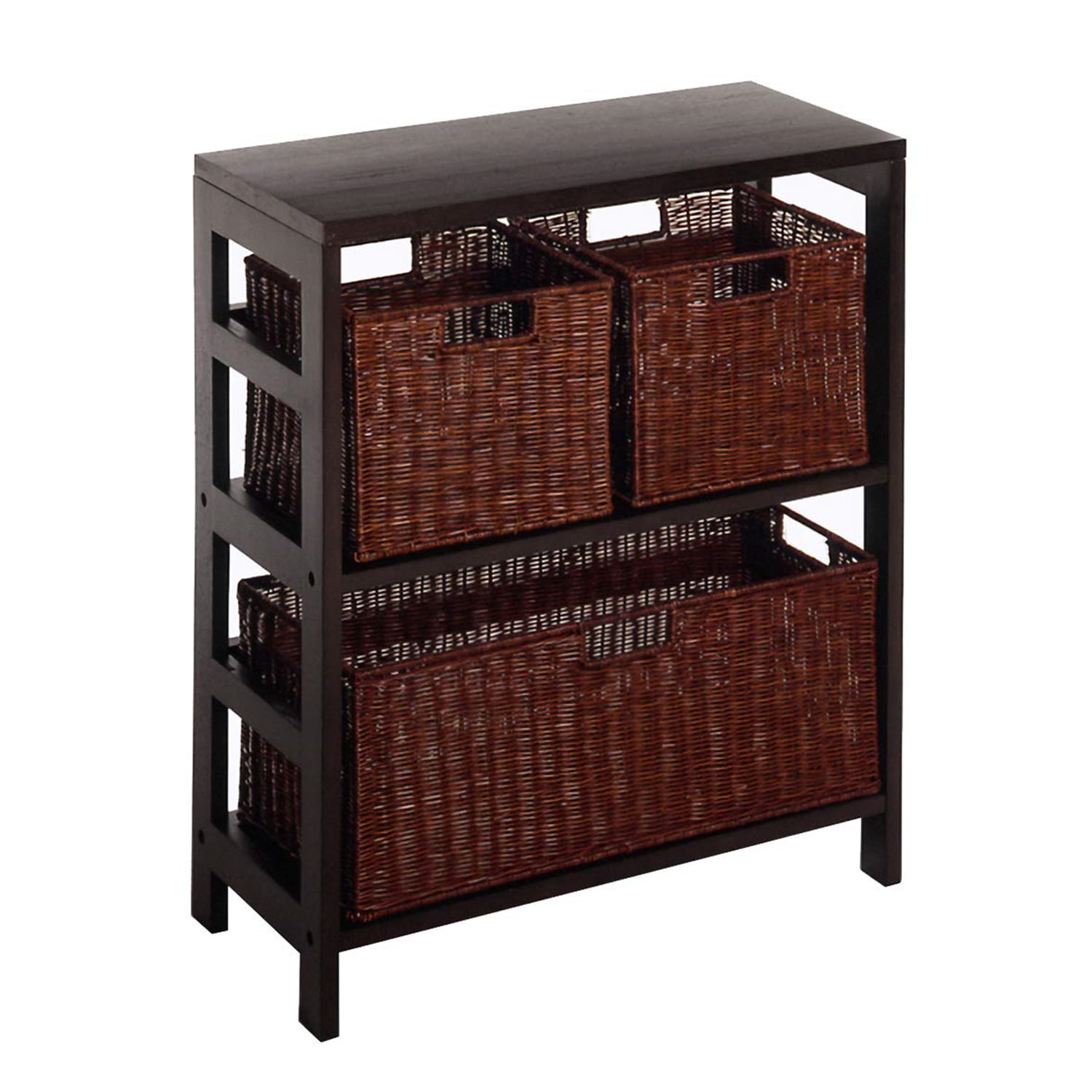 Espresso Winsome Wood Granville 3-Piece Storage Shelf with 2 Large Baskets